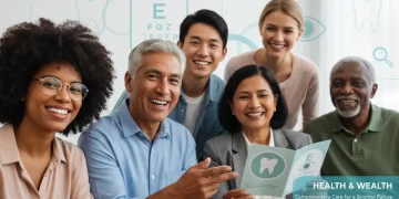 Group of diverse people smiling, representing successful navigation of dental and vision benefits.