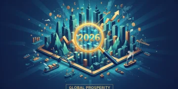 Illustration of 2026 economic outlook with rising financial charts