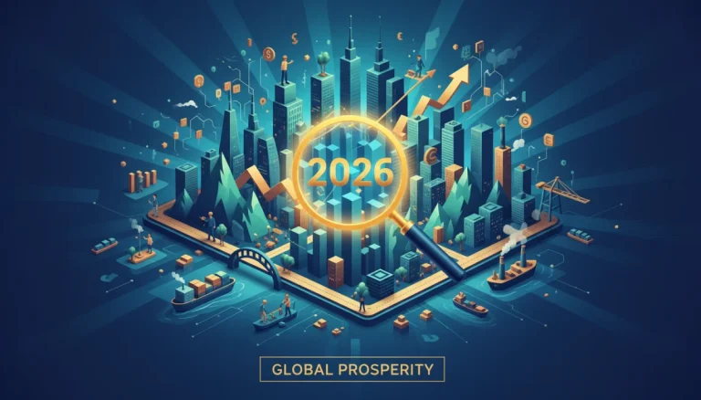 Illustration of 2026 economic outlook with rising financial charts