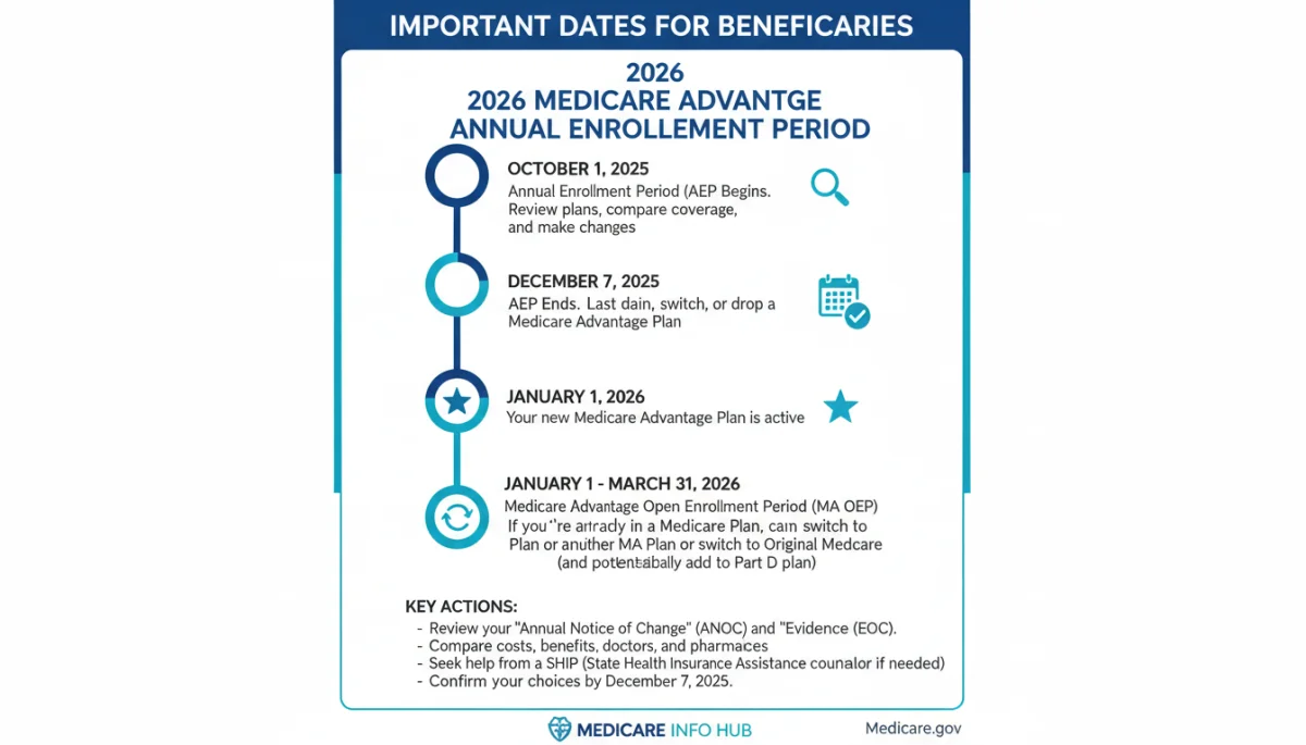 Infographic showing key dates for 2026 Medicare Advantage enrollment period