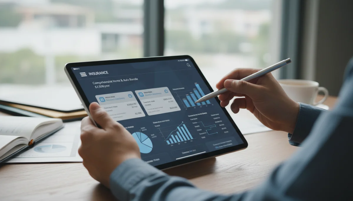 Hands analyzing insurance policy options on a tablet for informed decisions