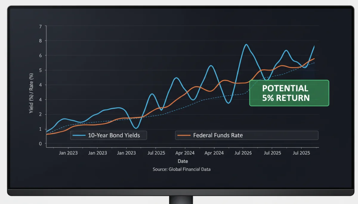 Detailed financial chart showing bond yields and interest rate trends with a 5% return highlighted.