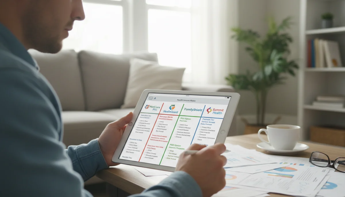 Individual comparing health insurance plans on a digital device for optimal coverage
