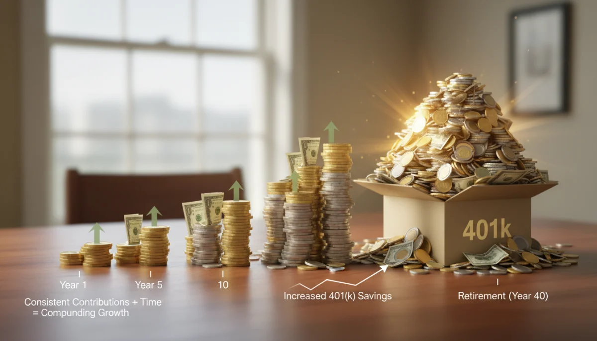 Compounding interest growth from consistent 401(k) contributions