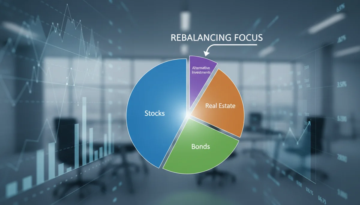Diversified investment portfolio pie chart rebalancing