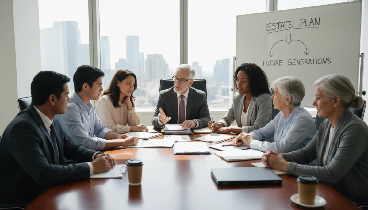 Financial advisor and family discussing estate planning strategies