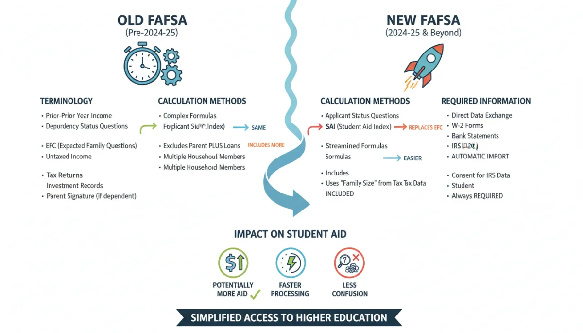 Infographic showing key differences in FAFSA forms and aid calculations