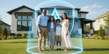 Family standing confidently in front of home, protected by insurance strategies
