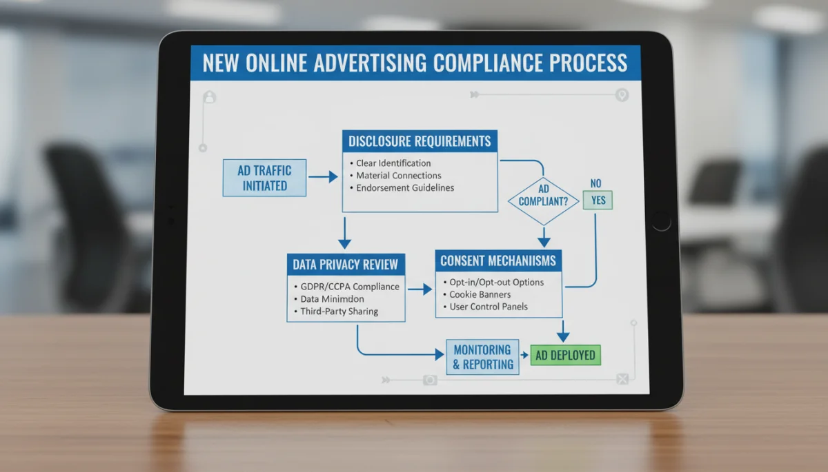Flowchart showing compliance process for new FTC advertising rules