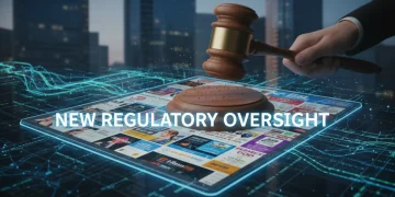 FTC gavel striking down on online advertisements, signifying new regulations