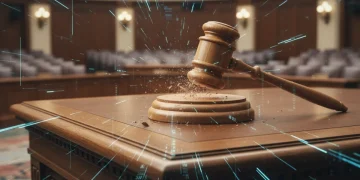 Gavel on desk symbolizing antitrust legal action against tech companies in Congress.