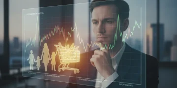 Financial charts showing inflation and purchasing power trends with a person contemplating economic data.