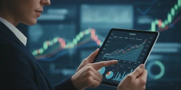 Investor analyzing diversified portfolio chart on tablet