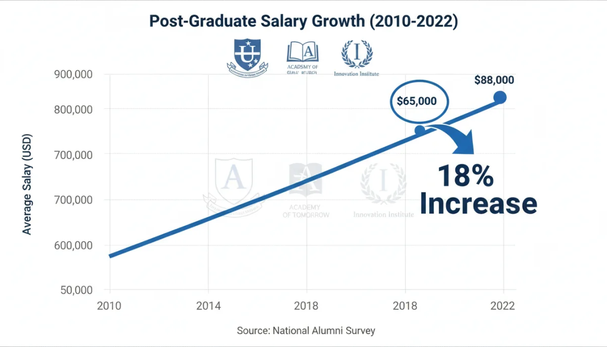 Bar graph illustrating an 18% average salary increase for post-graduates from top U.S. universities
