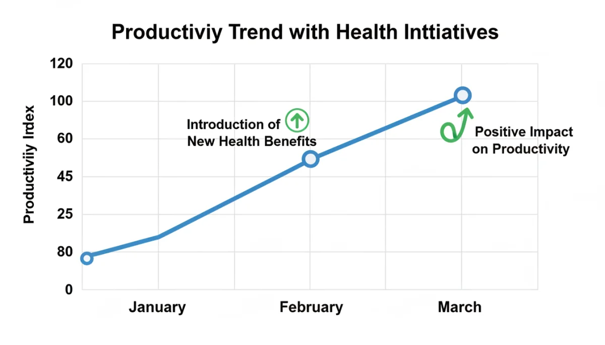 Graph illustrating a clear increase in workforce productivity over three months after implementing new health benefits.