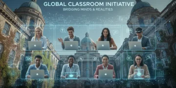 Students learning remotely in a virtual classroom, U.S. higher education