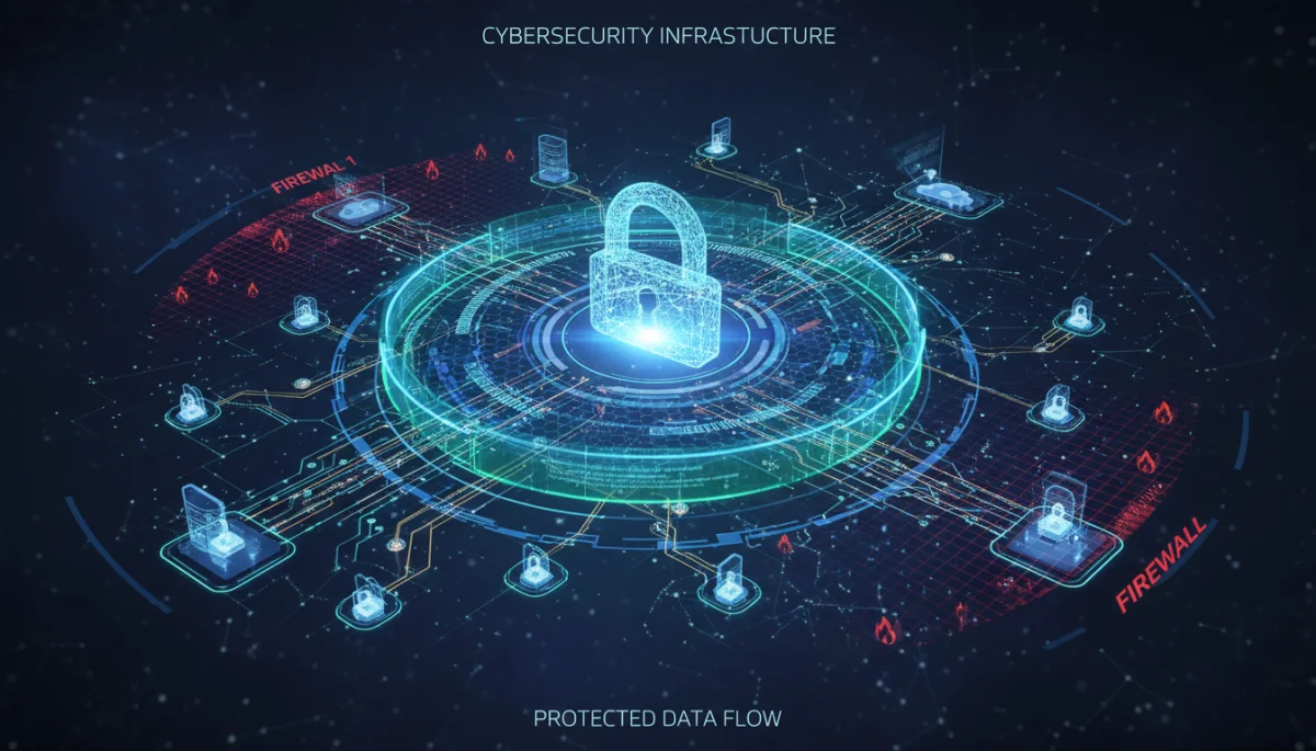 Robust cybersecurity infrastructure protecting interconnected digital systems