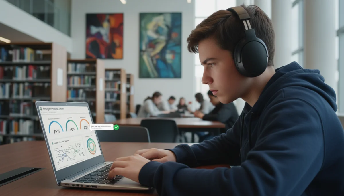 High school student using an intelligent AI tutoring system