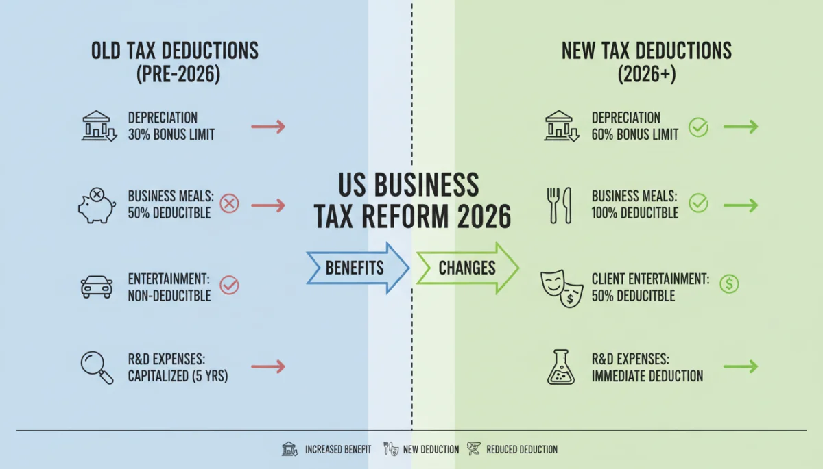 Infographic comparing old vs new business tax deductions 2026