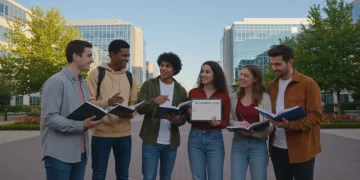 Students discussing U.S. STEM scholarship opportunities for November 2026 deadline