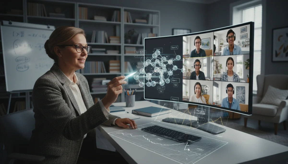 Professor conducting virtual office hours with students