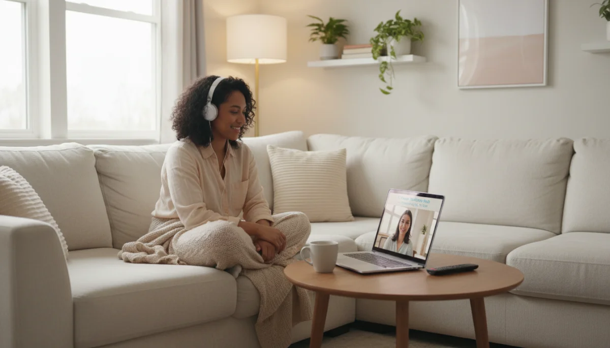 Person receiving virtual therapy on a laptop at home